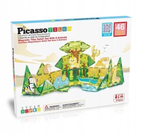 Klocki magnetyczne PICASSO TILES Zestaw 46 Elementy Safarii Orbico Sp. Z O.o. (PTQ12)