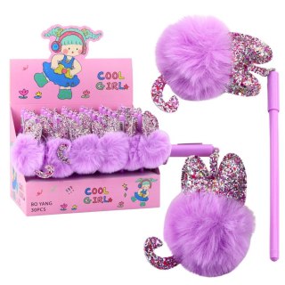 Długopis żelowy Z Fioletowym Pomponem wkład niebieski 0,5mm Lean (21750)