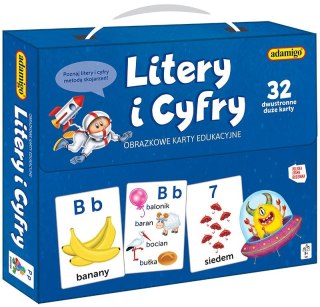 Karty literki i cyferki obrazkowe karty edukacyjne Adamigo