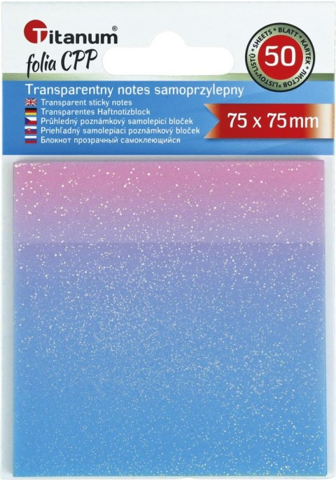 Notes samoprzylepny (karteczki) transparentne, z polipropylenu 75x75 mix 50k [mm:] 75x75 Titanum
