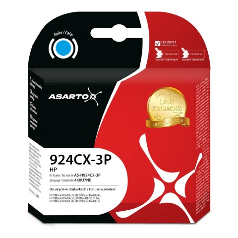 Tusz Asarto do HP 924e 3-PACK | 4K0U7NE | 924CX-3P | 3*800 str. | cyan