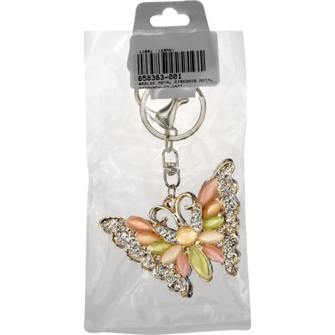 Brelok metalowy motyl z cyrkoniami pakowany po 1 szt.