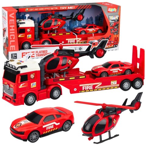 Samochód strażacki Zestaw Strażacki Ratunkowy Ciężarówka Laweta Auto Helikopter Światła Dźwięk Lean (29068)