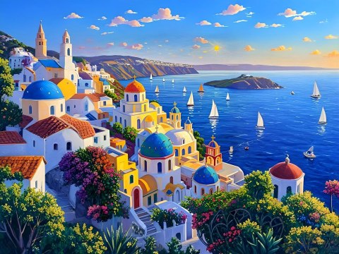 Zestaw kreatywny Diamentowa mozaika 30x40cm Wybrzeże Santorini Flamingo Line (8(2))