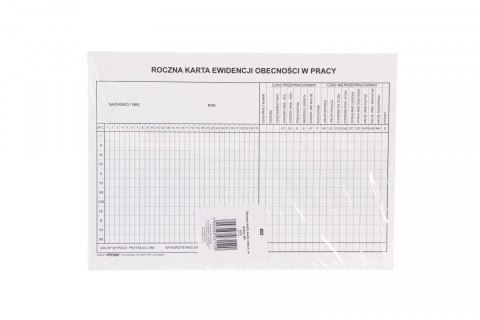 Druk kartonowy A4 Roczna karta ewidencji obecności w pracy Stolgraf (k52)