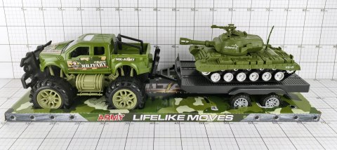 Samochód jeep wojskowy z przyczepą i czołgiem Dromader (130-1364421)