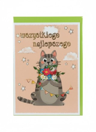 Kartka składana B6 B6 KOT Z BUKIETEM BRZOSKWINIA Henry (5908451983802)