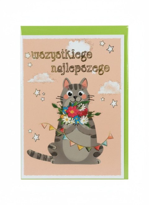 Kartka składana B6 B6 KOT Z BUKIETEM BRZOSKWINIA Henry (5908451983802)