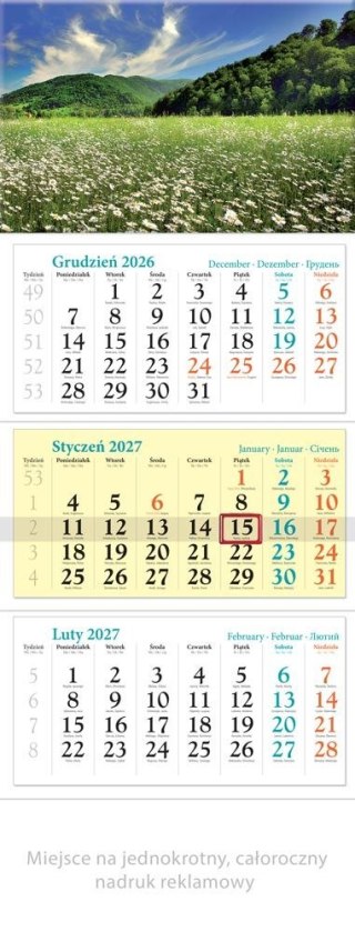 Kalendarz ścienny ŁĄKA TRÓJDZIELNY 320mm x 860mm Lucrum (KT04)
