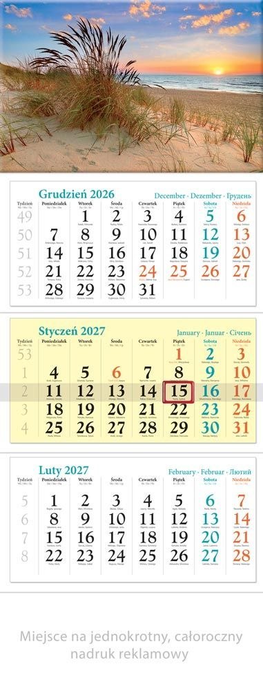 Kalendarz ścienny PLAŻA TRÓJDZIELNY 320mm x 860mm Lucrum (KT02)