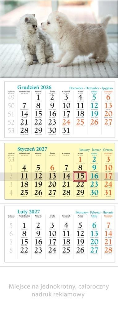 Kalendarz ścienny PUPILE TRÓJDZIELNY 320mm x 680mm Lucrum (KT14)