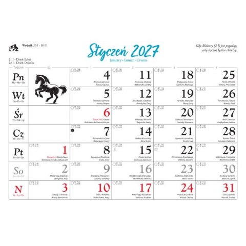 Kalendarz ścienny KONIE W PLENERZE 13-planszowe 320mm x 470mm Lucrum (RW10)