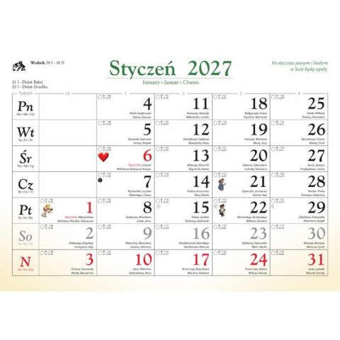 Kalendarz ścienny MISIE 13-planszowe 320mm x 470mm Lucrum (RW11)