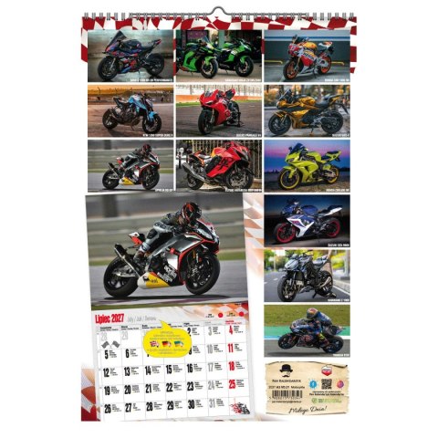 Kalendarz ścienny 2027 MOTOCYKLE 470mm x 320mm Pan Kalendarzyk (A3 VD.21)