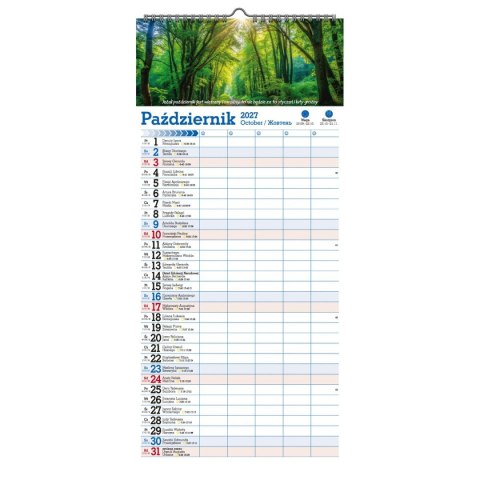 Kalendarz ścienny PASKOWY SZEROKI HOME MENAGER 220mm x 470mm Pan Kalendarzyk (KPS V.1)