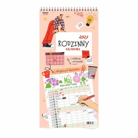 Kalendarz ścienny RÓŻOWY PLANER RODZINNY 228mm x 460mm Press (16 STRON)