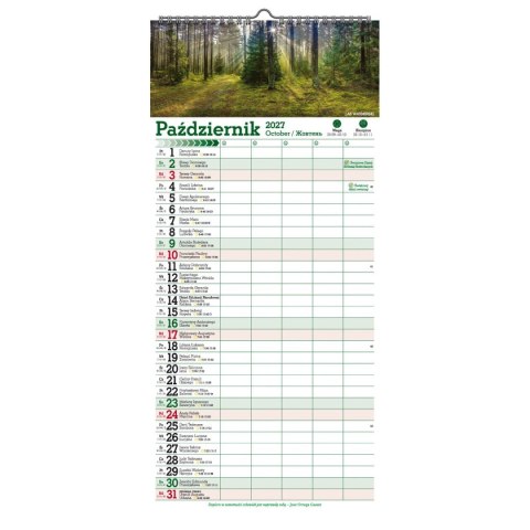 Kalendarz ścienny PASKOWY SZEROKI TAJEMNICZY LAS 220mm x 470mm Pan Kalendarzyk (KPS V.5)