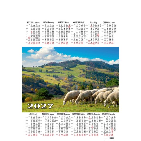 Kalendarz ścienny jednoplanszowy 580mm x 845mm Beskidy
