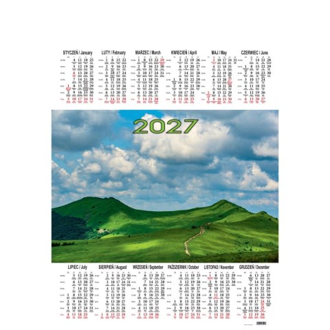 Kalendarz ścienny jednoplanszowy 580mm x 845mm Beskidy