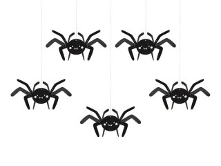 Ozdoba halloweenowa Dekoracja papierowa Pająki, 27x17 cm, czarny (1 op. / 5 szt.) Partydeco (DNT10)