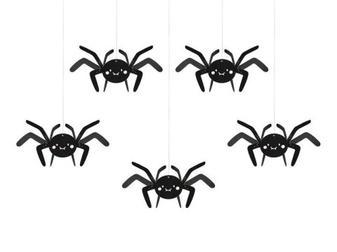 Ozdoba halloweenowa Dekoracja papierowa Pająki, 27x17 cm, czarny (1 op. / 5 szt.) Partydeco (DNT10)