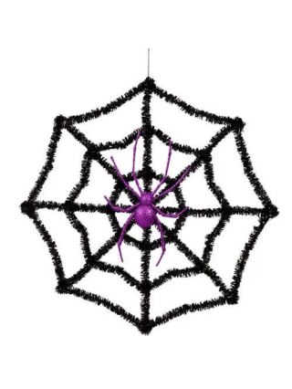 Ozdoba halloweenowa PAJĘCZYNA Z BROKATOWYM PAJĄKIEM Arpex (HA9751)