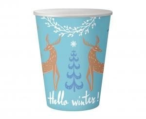 Kubek jednorazowy pap. Hello Winter, j. niebieskie, 250 ml/ 6 szt. KK papier pokryty folią 250ml Godan (PG-KHWN)