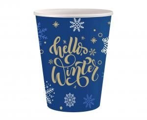 Kubek jednorazowy papierowe Hello Winter Navy Blue, certyfikat FSC, 250 ml/ 6 szt. KK papier pokryty folią 250ml Godan (PG-KNBS)