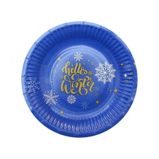 Talerz jednorazowy papierowe Hello Winter Navy Blue, certyfikat FSC, 18 cm/ 6 szt. KK papier śr. 180mm 6 szt Godan (PG-TNBS)